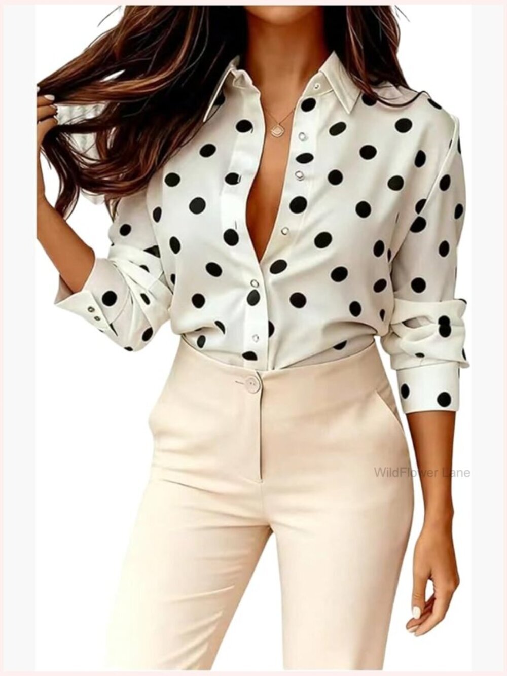 Polka Dot Dressy Blouse - Long Sleeve Button Down Shirt